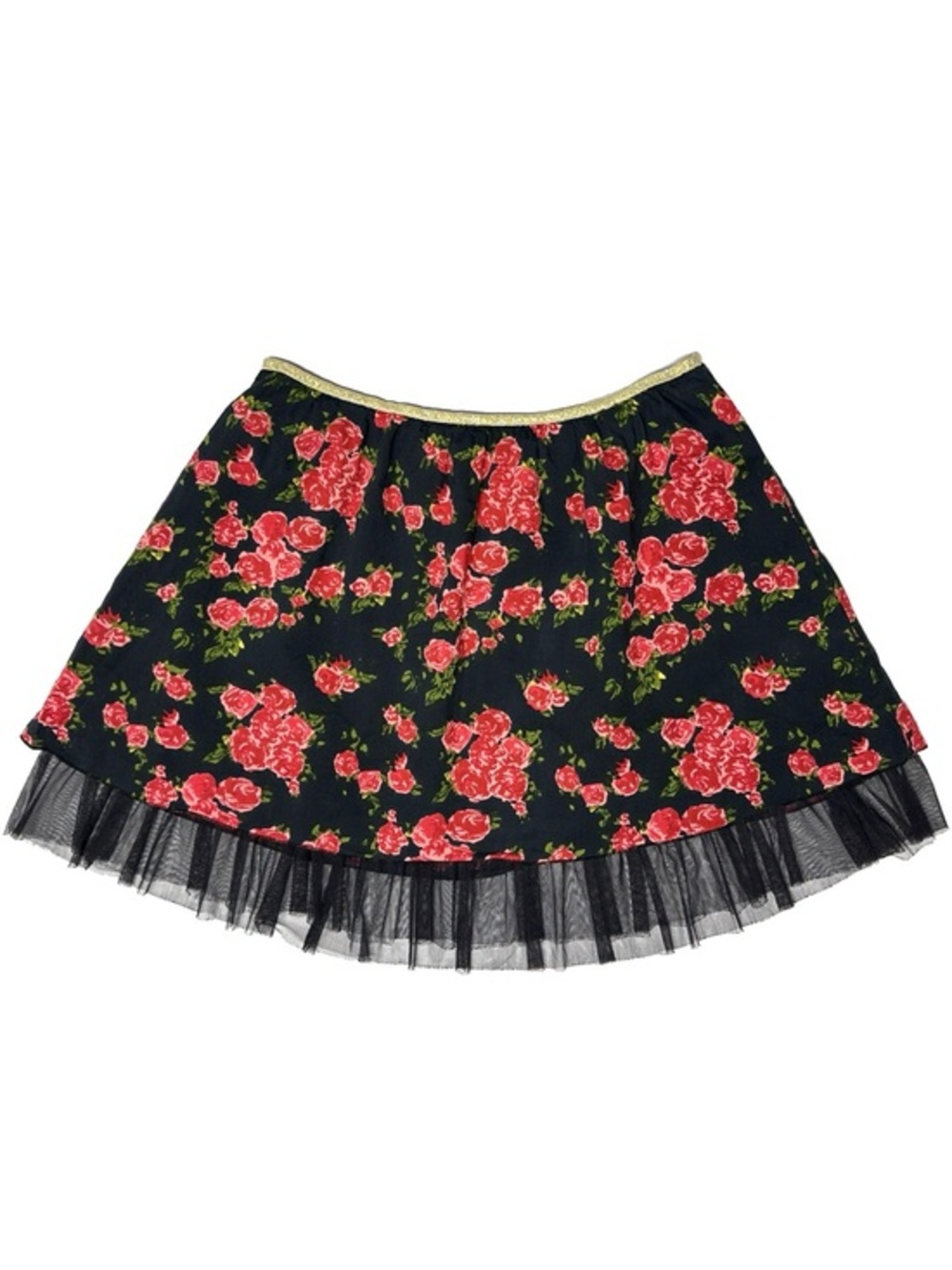 Rue21 Floral Rose Sheer Black Mesh Detail Mini Skirt Y2K Whimsigoth Skater Med